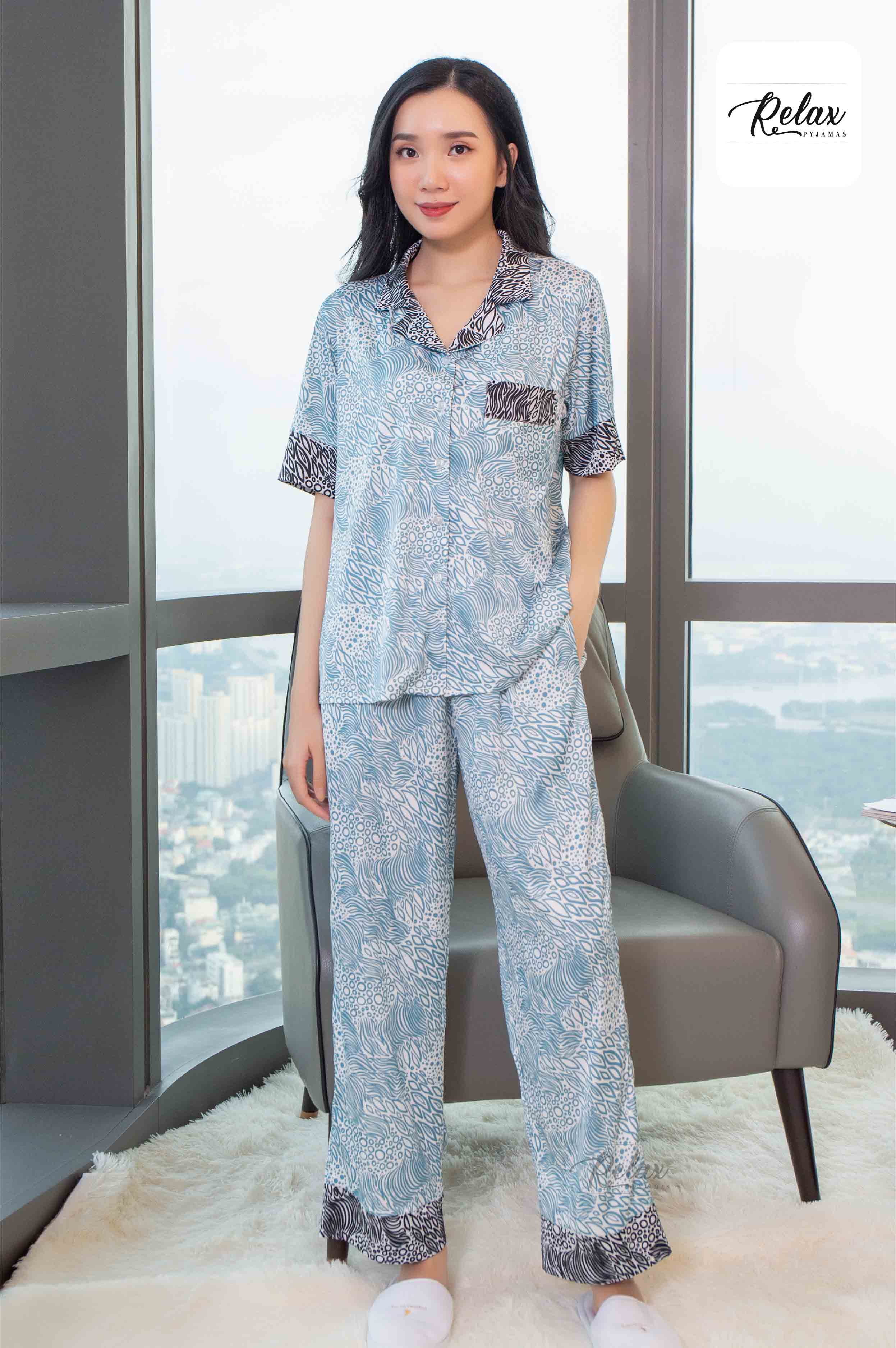 Đồ Bộ Pyjama, Đồ mặc nhà nữ Lụa Pháp cao cấp, mềm mịn, thoáng mát - HW1007 - RELAX