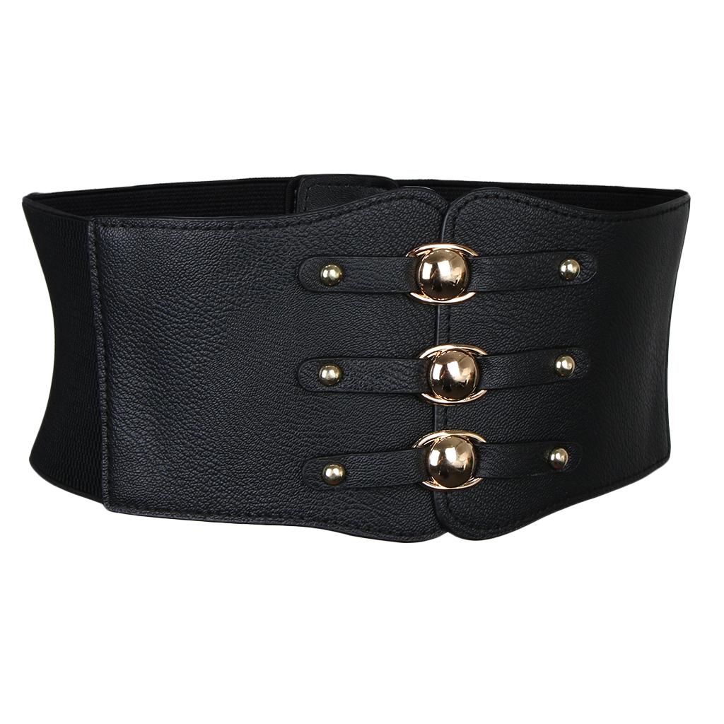 2xWomen Vintage Leather Wide Waist Belt Cincher Elastic Band Corset