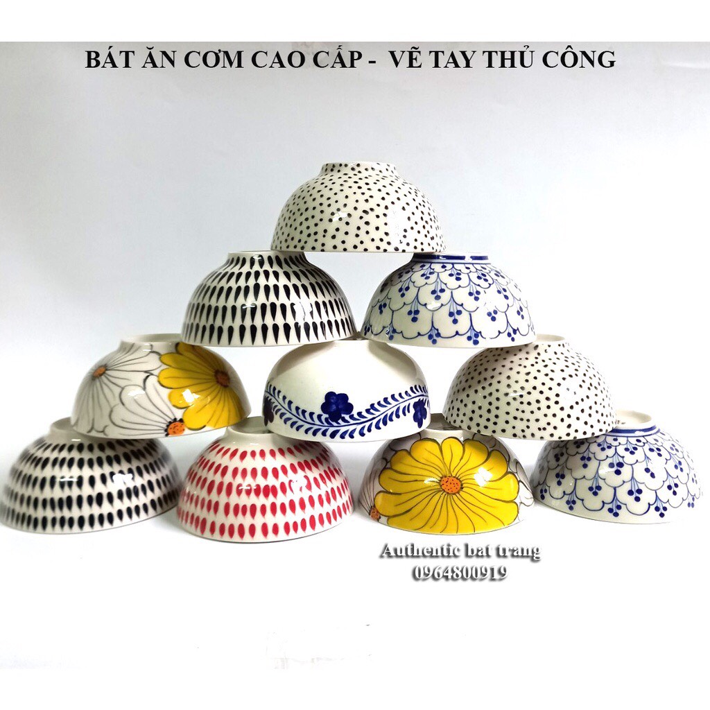 Bát ăn cơm cao cấp D11.5H6cm họa tiết Vẽ tay thủ công siêu đáng yêu - Xưởng gốm sứ cao cấp Authentic bat trang