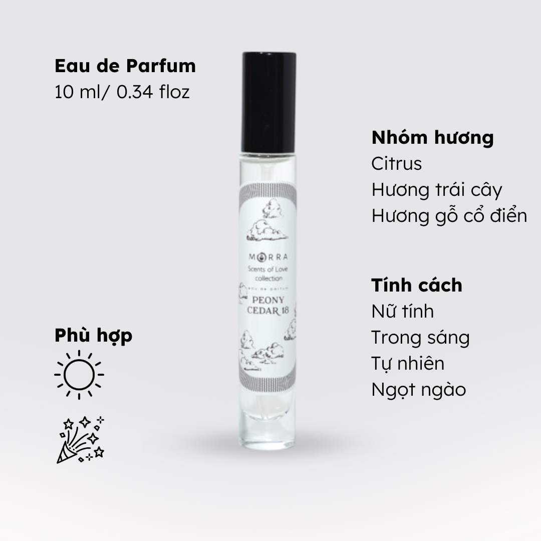 Nước Hoa Nữ Thơm Lâu Morra Peony Cedar 18 Chai 10ml Hương Hoa Cỏ Nữ Tính, Dịu Dàng Lưu Hương Lâu 6h - 8h