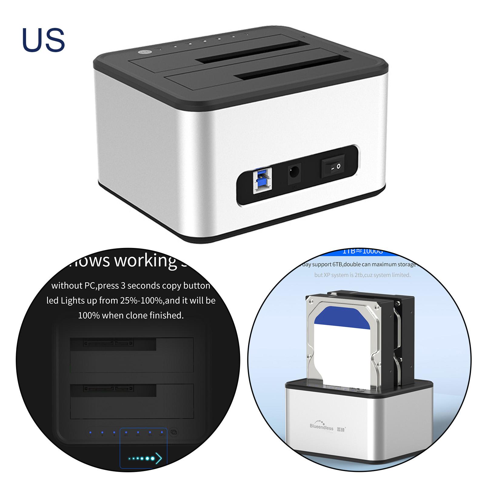 USB 3.0 Dual Bay External Hard Drive Docking Station Offline Clone US Plug
