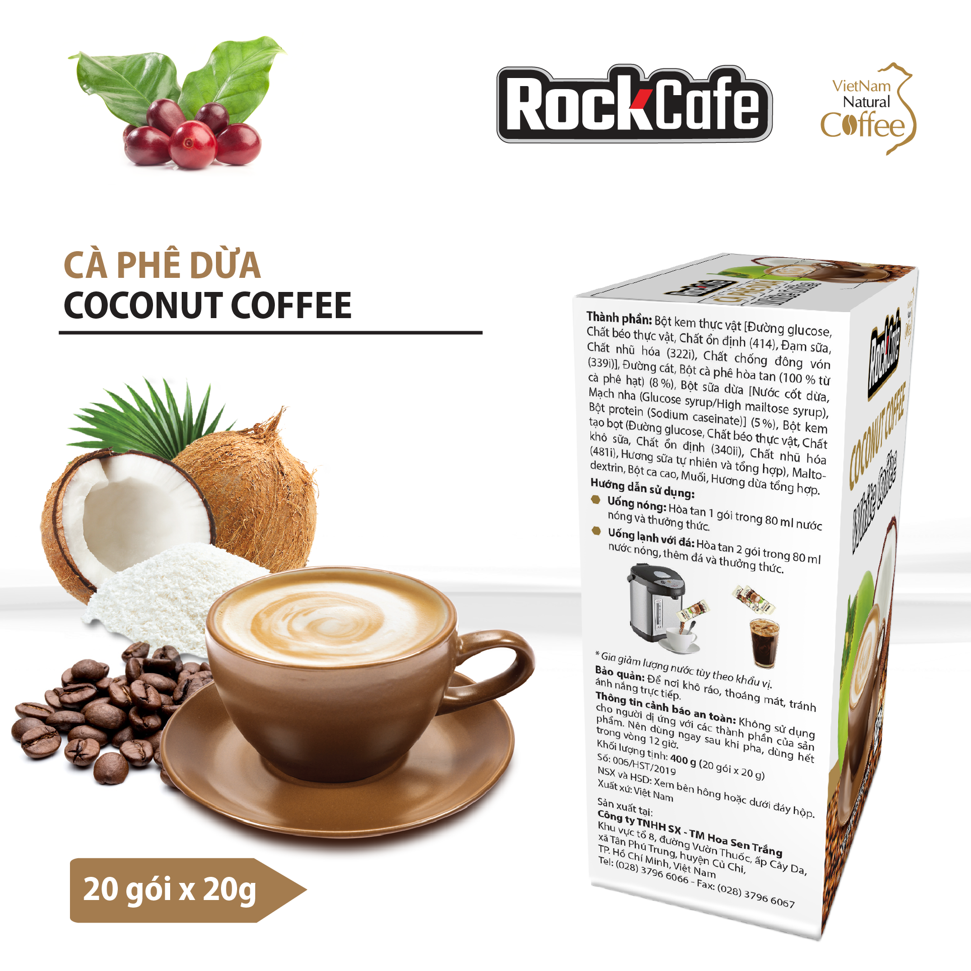 Cà phê dừa ROCKCAFE (Hộp 20 gói)