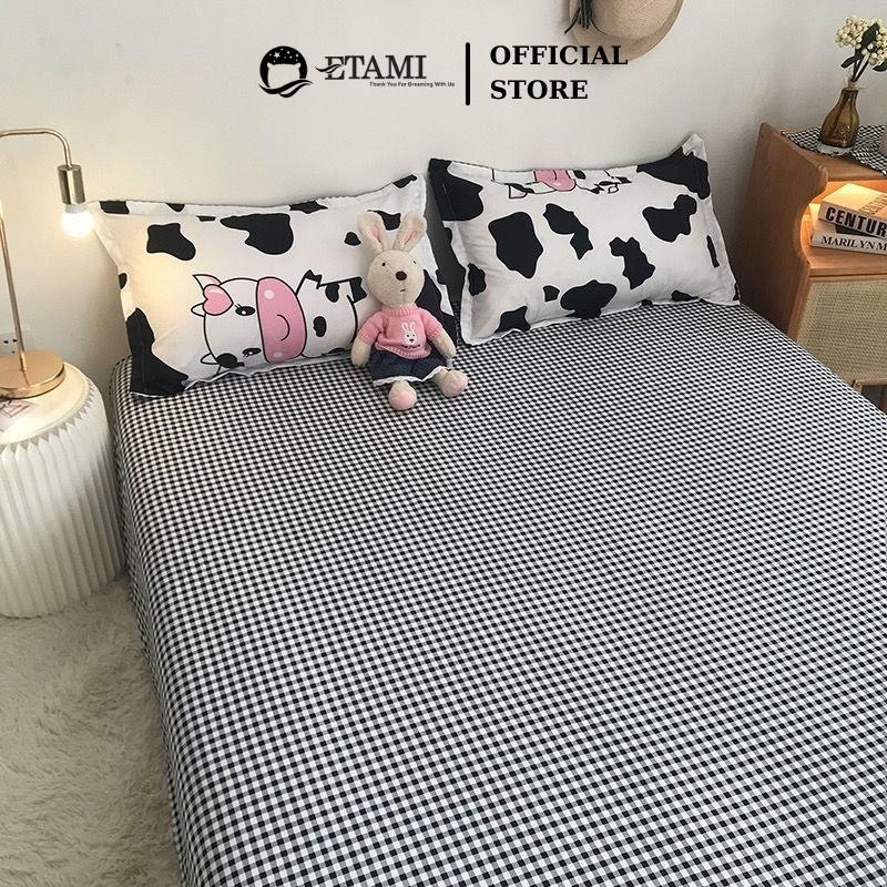 Bộ chăn ga gối đệm cao cấp cotton poly con bò sữa cute miễn phí bo chun drap giường ga trải giường P05