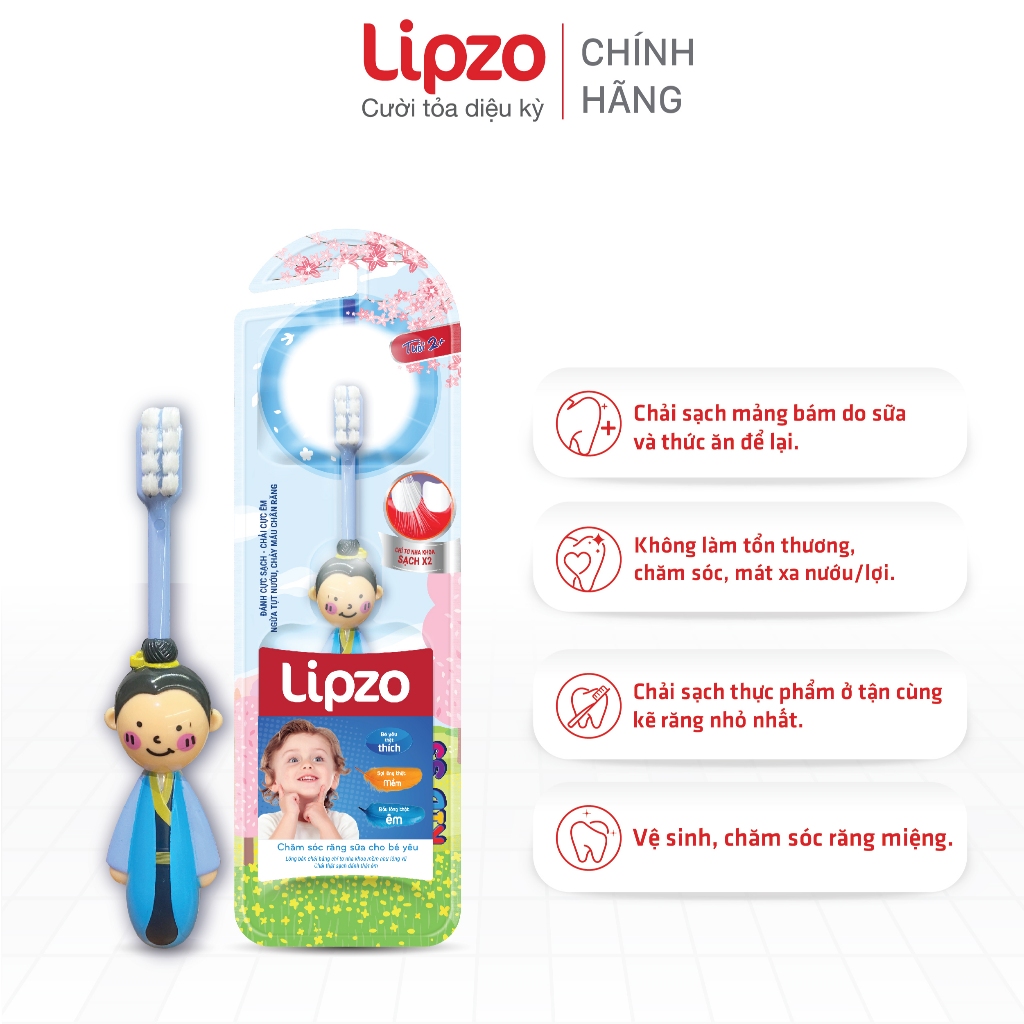 Bàn Chải Đánh Răng Trẻ Em LIPZO Kids S3 Chỉ Tơ Nha Khoa Mềm Mại Làm Sạch Bảo Vệ Nướu Êm Dịu Cho Bé Từ 2 Tuổi