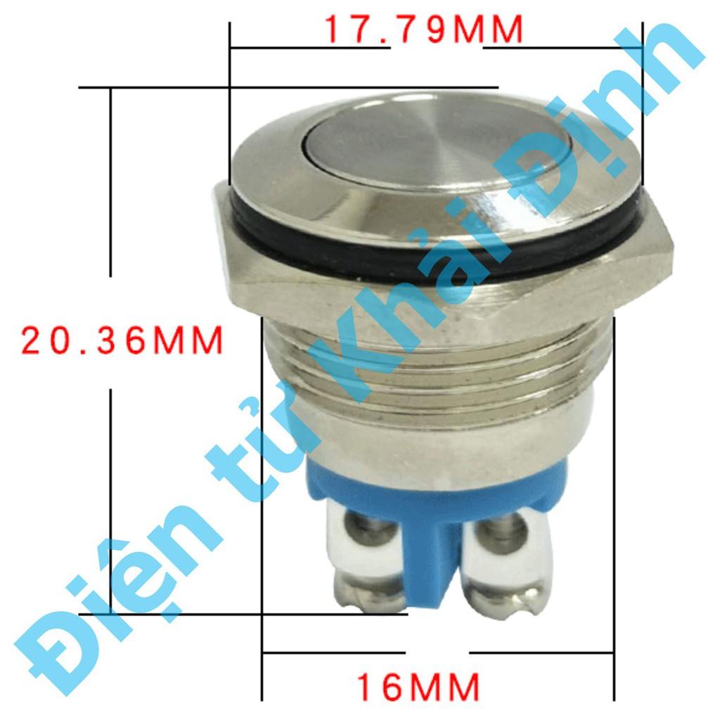 Nút nhấn inox chống nước, dạng tròn khoét lỗ 16mm, nút nhấn đề, nhấn nhả GQ16 đầu phẳng led vòng tròn 12-24V kde4670