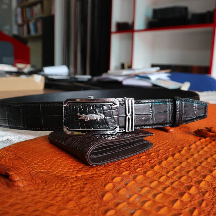 Thắt Lưng Nam Da Cá Sấu Thật KEM Leather Dây Nịt Da Cá Sấu Thật Dây Liền Nguyên Con Phần Da Bụng Trơn Màu Đen Cao Cấp KEMTL01 Bảo Hành Chính Hãng 24 Tháng