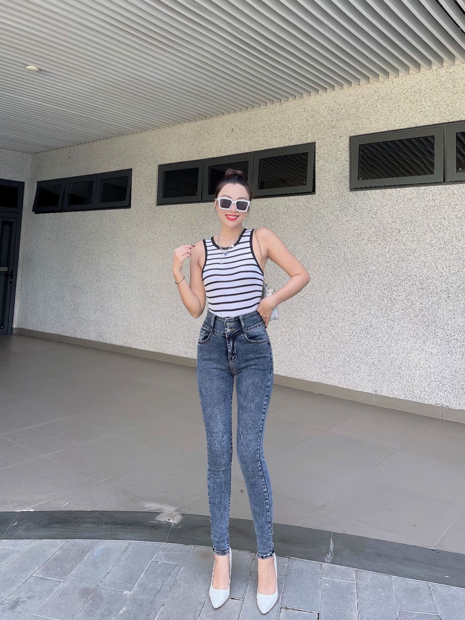 Quần jean nữ lưng cao co giãn có túi, quần bò cạp cao skinny jeans bigsize trơn dài basic