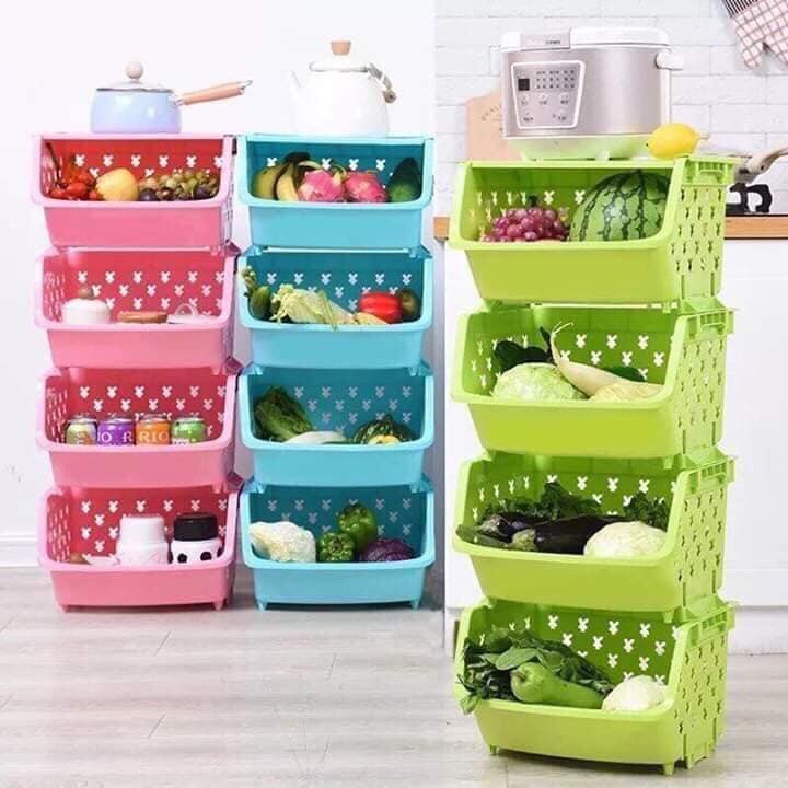 Kệ Rổ Nhựa 4 Tầng Đựng Đồ Đa Năng Cao Cấp - Ko Nắp Có Lỗ Thông Thoáng - Nhà Bếp, Phòng tắm, Phòng Ngủ Đều Để Được- Hàng Chính Hãng MINIIN