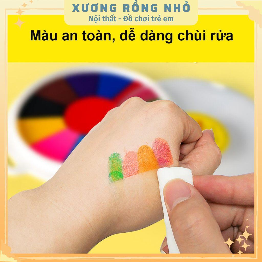 Màu chơi dấu vân tay loại to 12 màu kèm sách hướng dẫn COMBO Washable Paint Pad + Finger Painting Book