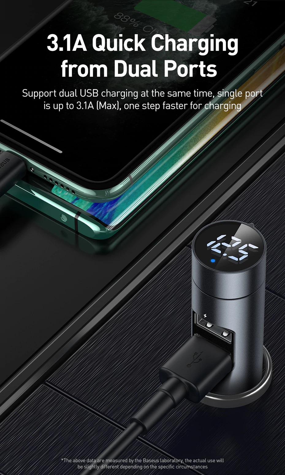 Tẩu sạc xe hơi BASEUS BS-01 Dual USB Bluetooth Car Charger Wireless MP3 Player - Hàng chính hãng