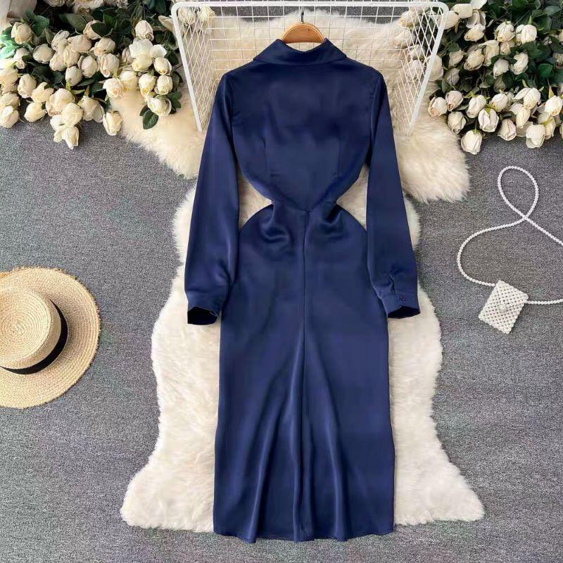 ĐẦM XANH SƠ MI LỤA NHÚN EO