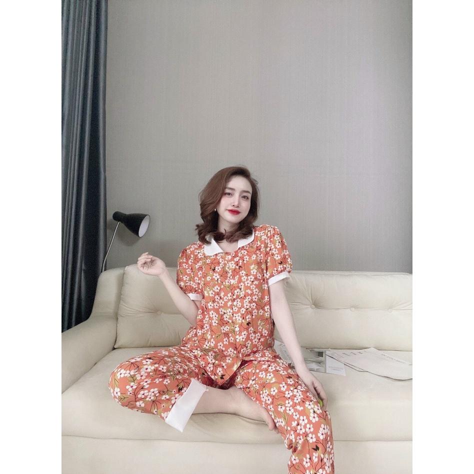 Sét đồ ngủ cổ sen quần dài lụa hàn siêu xinh mặc nhà Đồ bộ freesize giá rẻ
