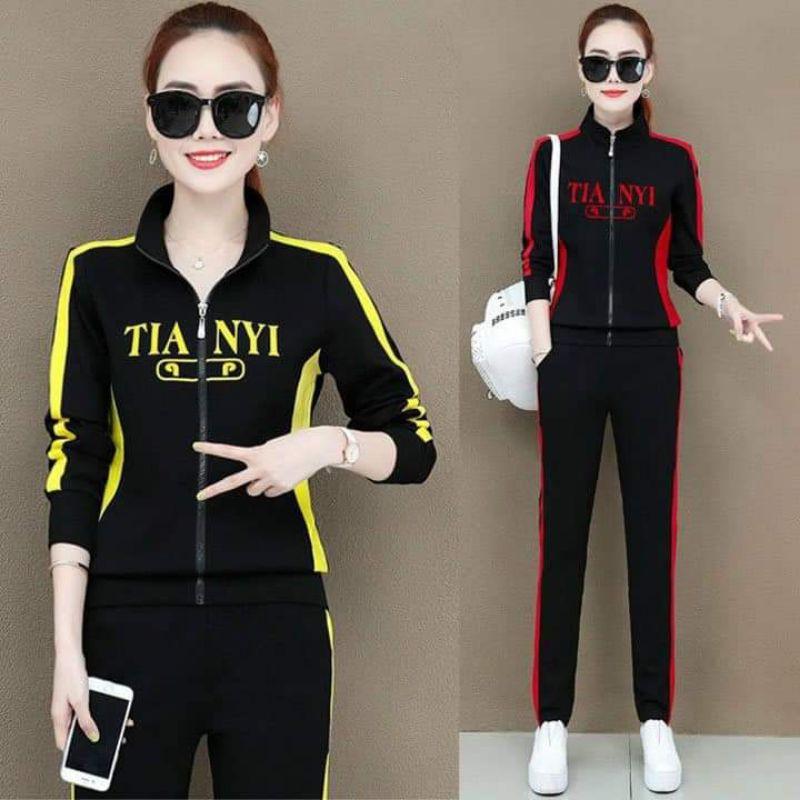 Bộ đồ thể thao áo khoác thêu chữ