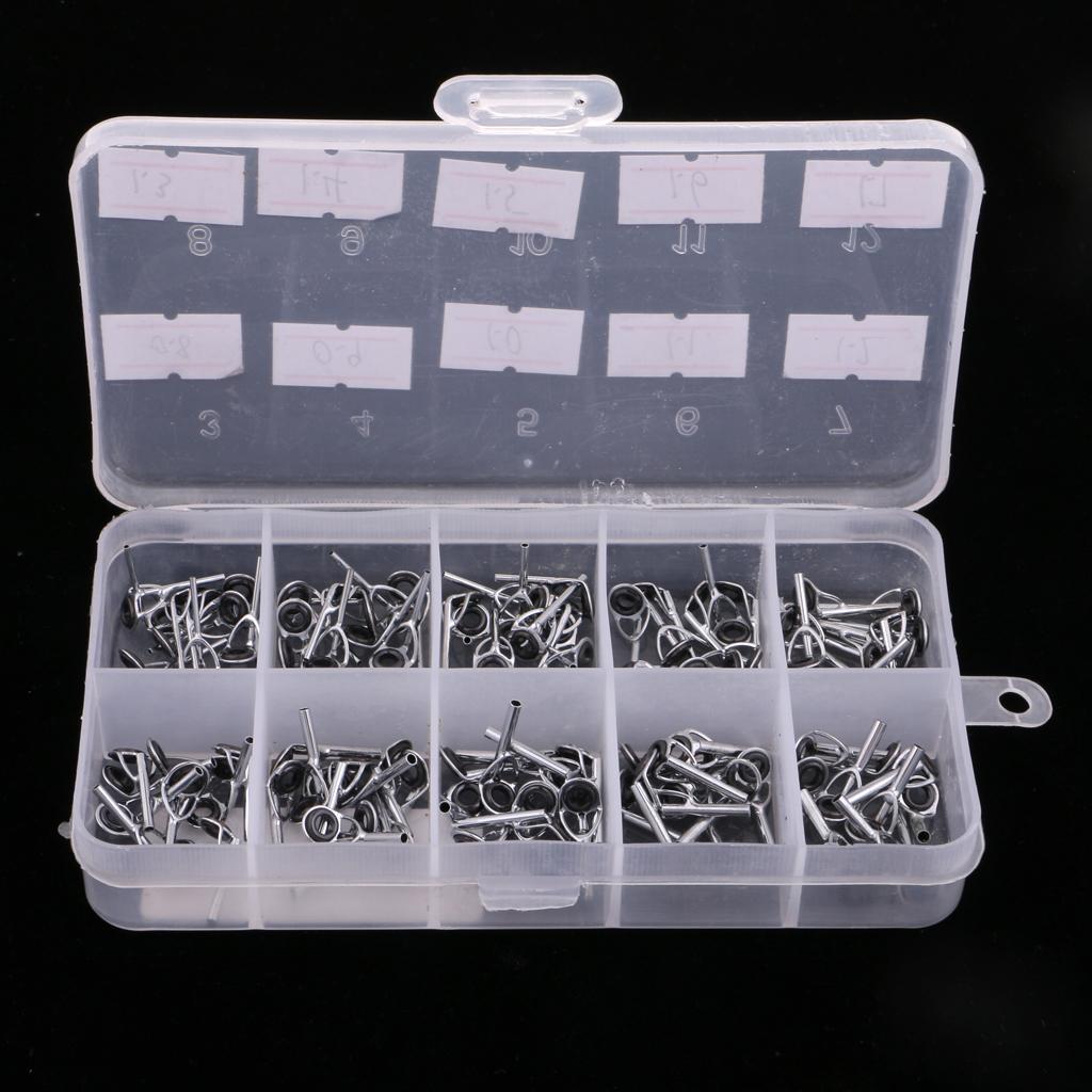 100Pcs Stainless Steel Fishing Rod Guides Ring Rod Repair Kit DIY Tips Rings