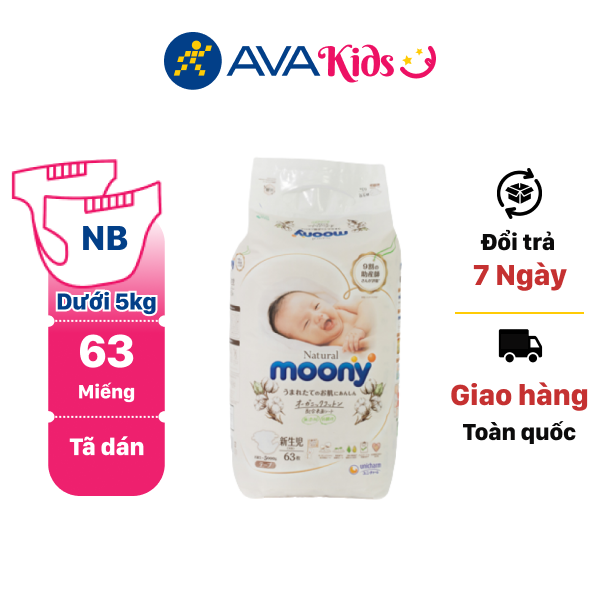 Tã dán Moony Natural size NB 63 miếng (cho bé dưới 5kg)