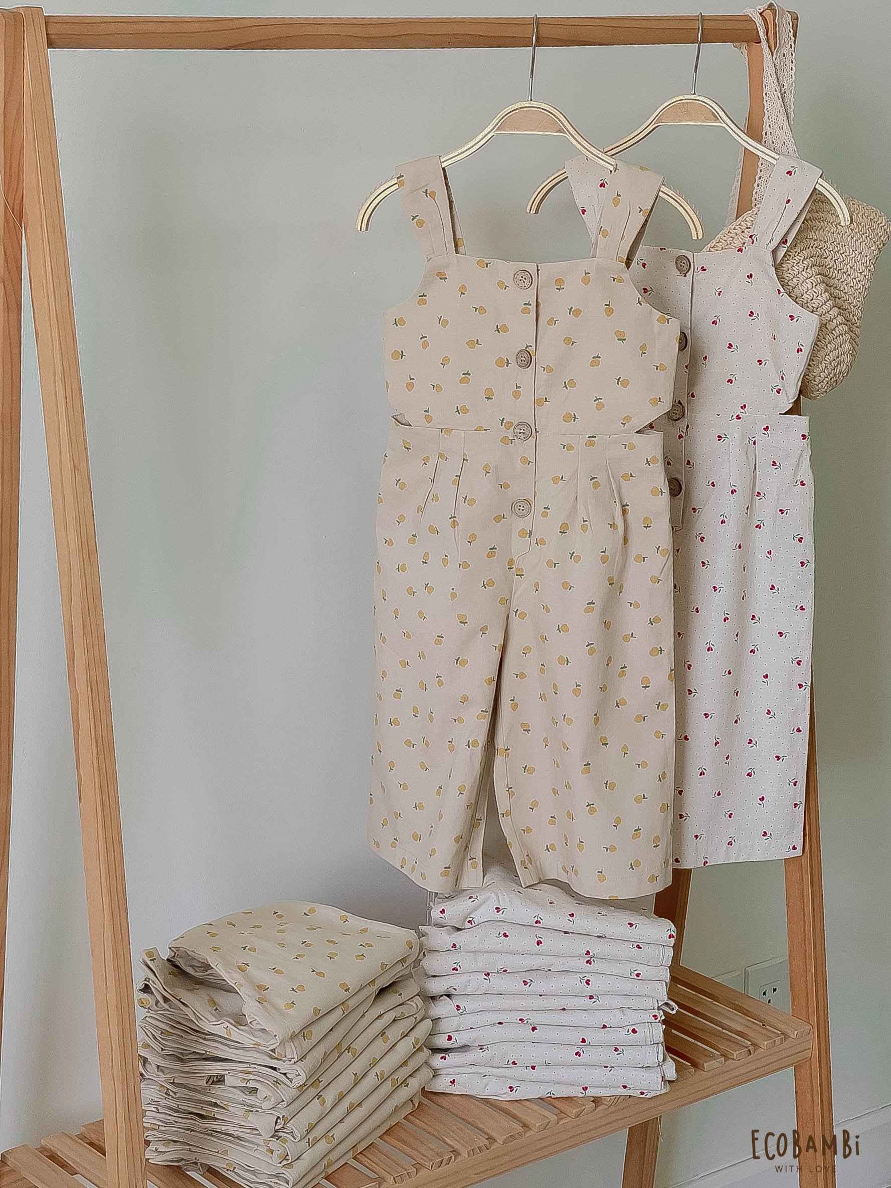 Jumpsuit khoét eo bé gái Cotton Linen ECOBAMBI