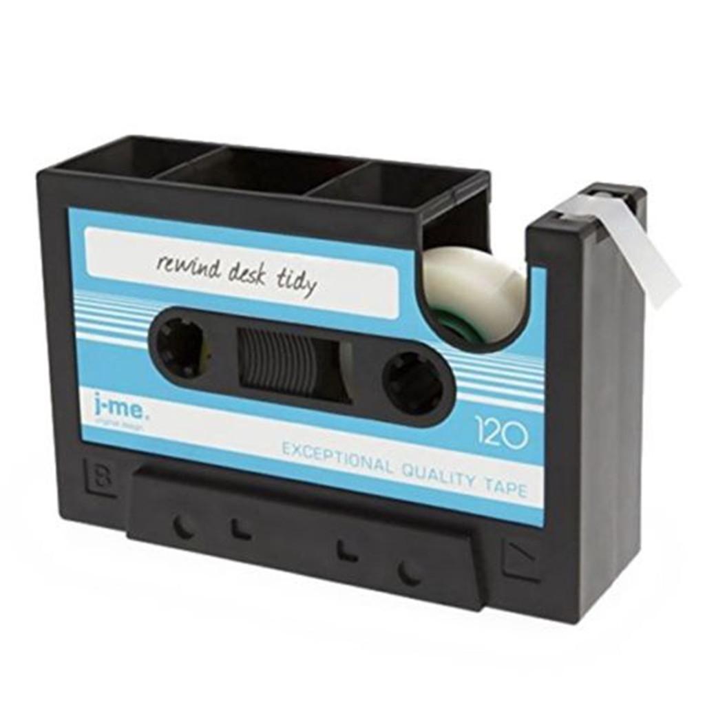 Vintage Cassette Style Tape Dispenser Pen Holder Pencil Container Stationery Organizer Tape Cutter