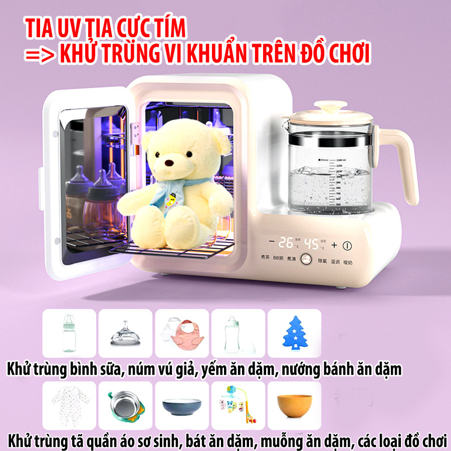 Máy tiệt trùng bình sữa sấy khô dụng cụ ăn dặm tia UV đa năng VIVIDEAR - Máy đun nước pha sữa diệt khuẩn dễ dàng