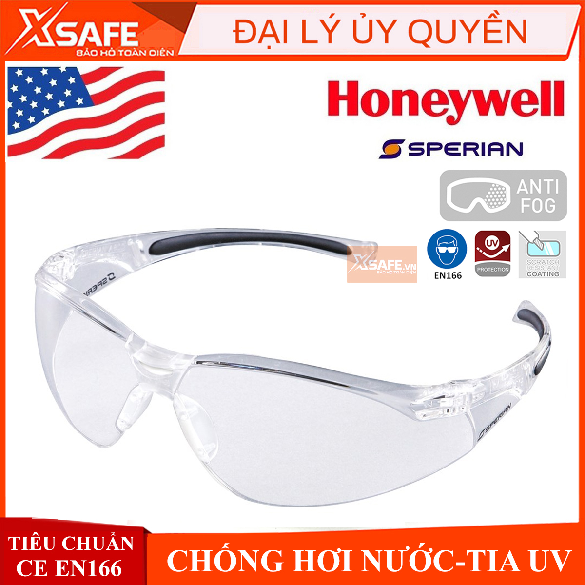 Kính bảo hộ lao động Honeywell A800 - Mắt kính chính hãng chống bụi, chống trầy xước, chống tia cực tím (màu trắng)