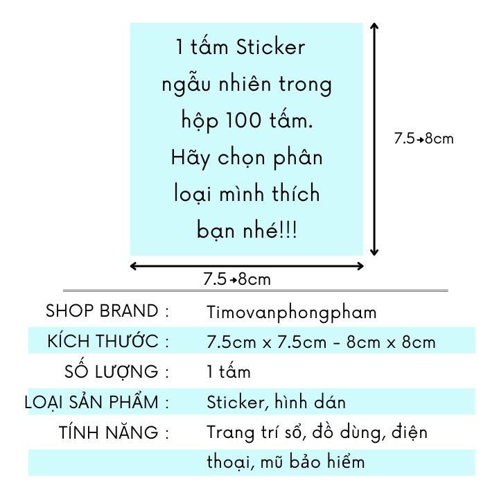 Sticker 1k cute trang trí dán laptop điện thoại kiểu cổ trang trong hộp 100 tấm có axtra TIMO ST40