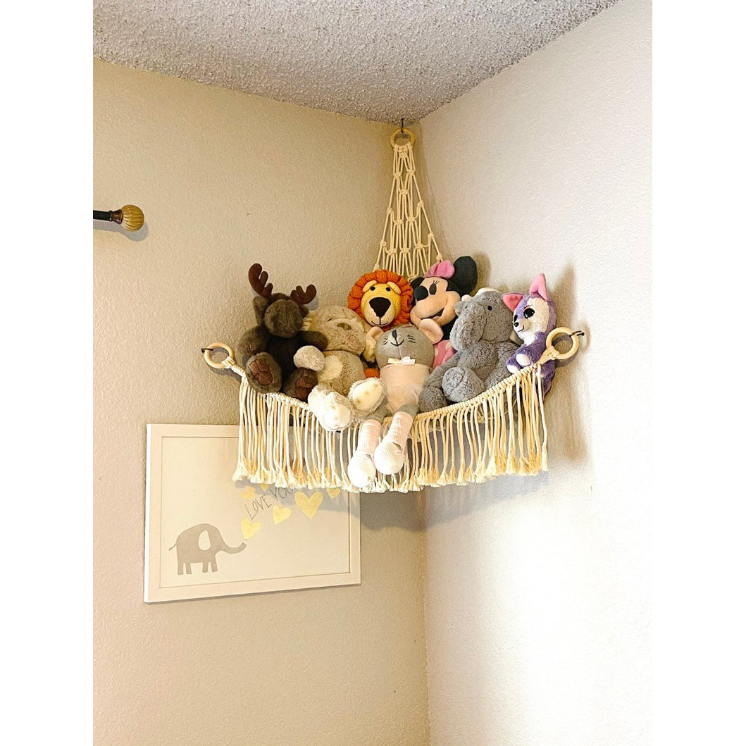 Giỏ Treo Thú Bông Trang Trí Góc Tường Nghệ Thuật Tết Dây Thủ Công Macrame. Trang Trí Nhà Cửa. GTTB01.