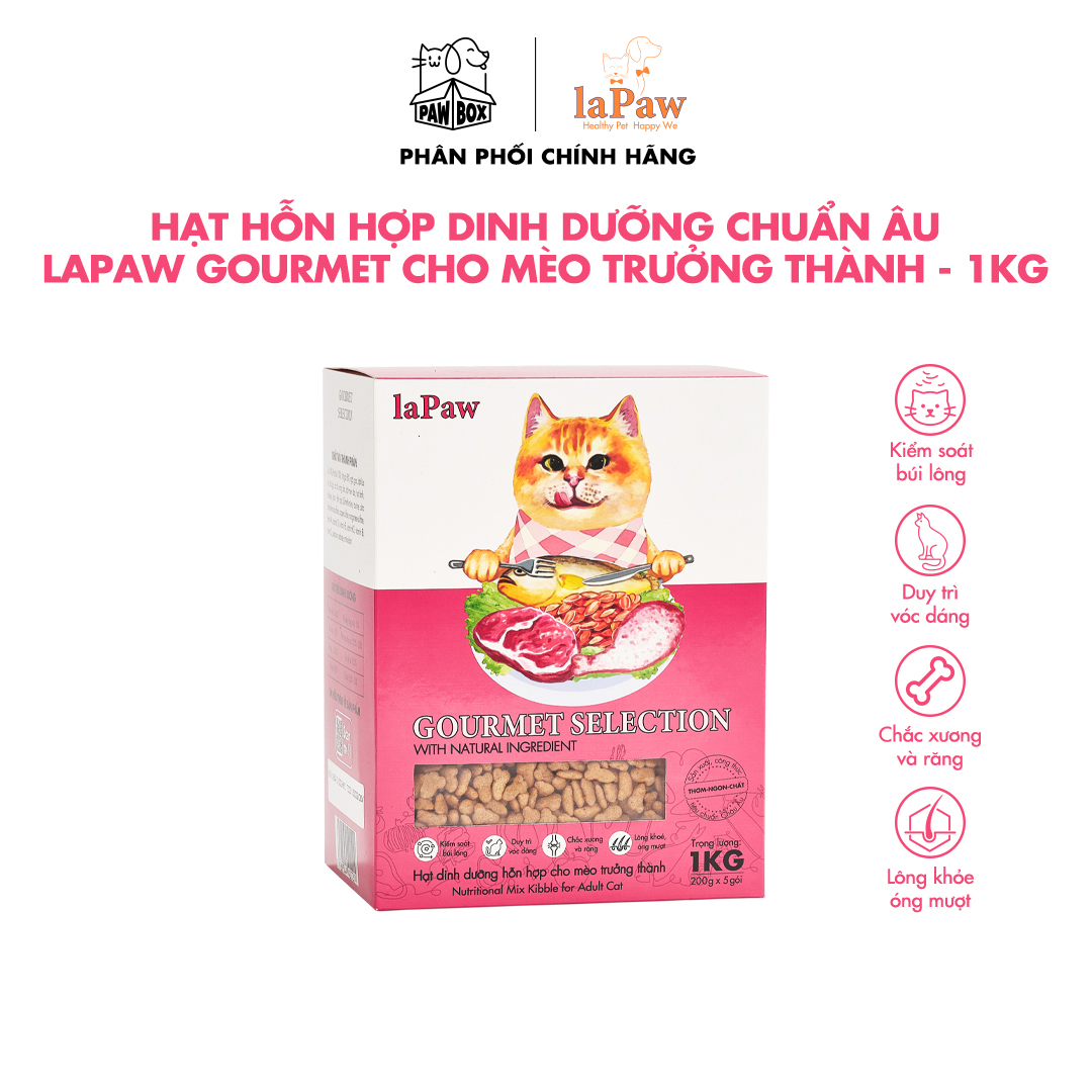 Hạt cho mèo trưởng thành hỗn hợp dinh dưỡng chuẩn Âu laPaw Gourmet 1KG