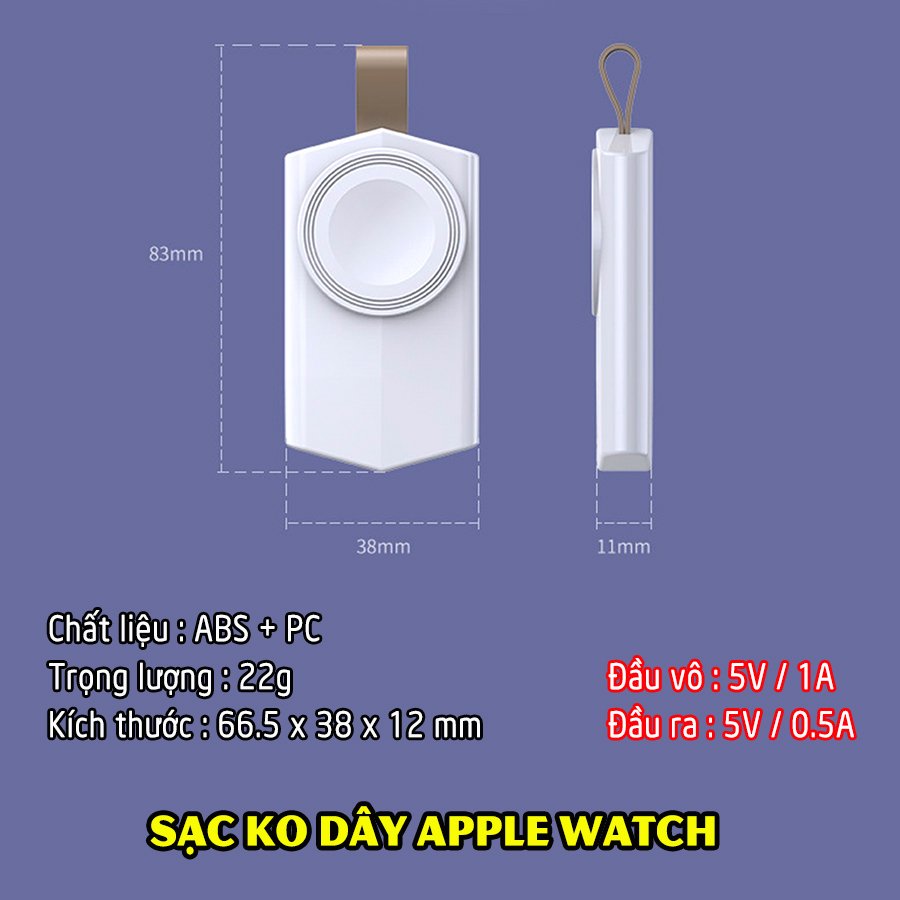 Đế Sạc Không Dây dành cho đồng hồ thông minh Apple Watch 38/40/42/44mm Series 1/2/3/4/5/6/Se cổng cắm USB cao cấp loại bỏ túi (Mã 886) - Trắng, Đen