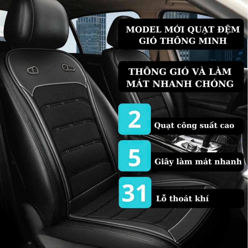 Lót ghế ô tô có quạt thông gió 3 chế độ - 24 lỗ thông gió thoáng mát vượt trội, lái xe dễ chịu - đen