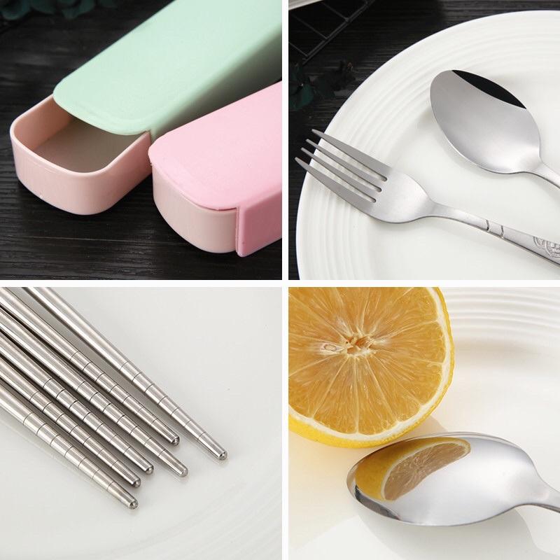 Bộ Đũa, Thìa, Dĩa Inox - Bộ Đũa Thìa Văn Phòng Du Lịch Tiện Lợi