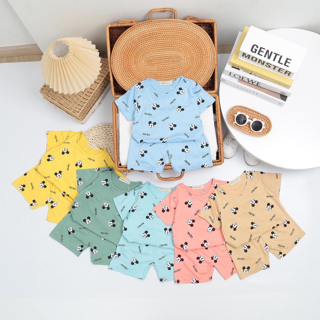 Bộ Cộc Tay Cho Bé Trai, Bé Gái Minky Mom Vải Thun Lạnh Họa Tiết Mickey In Nhỏ Dễ Thương, Đồ Bộ Trẻ Em