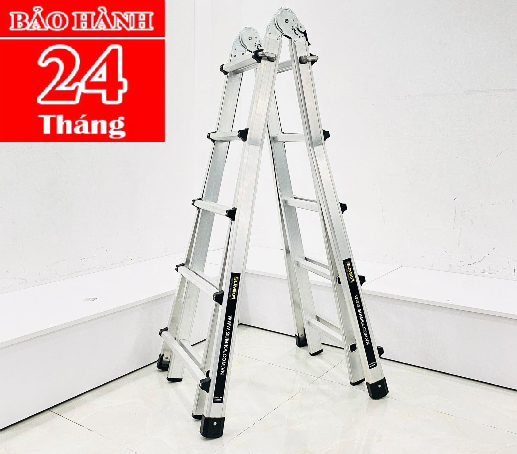 Thang nhôm Rút Chữ A, Thang Rút trượt đa năng SUMIKA SKM405 - Chữ A cao nhất 2.5m, chữ I cao nhất 5.0m, tải trọng 300kg - Luôn Có Phụ Kiện Thay Thế