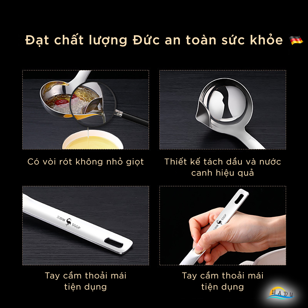 Muôi Canh Lọc Tách Dầu Mỡ Inox 304 Cao Cấp Đạt Chất Lượng Đức SSGP