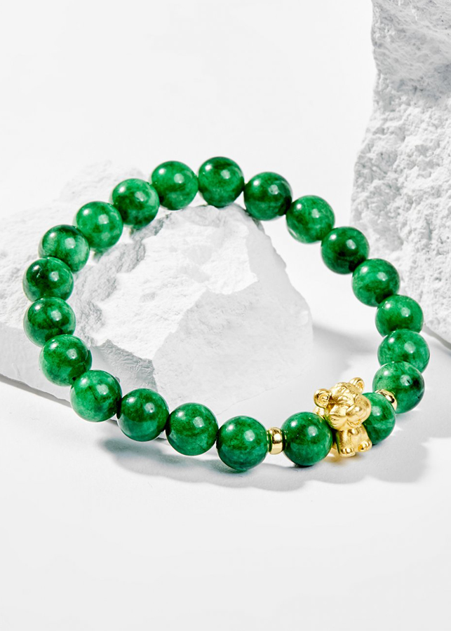 Vòng Tay Phong Thủy Nữ Đá Cẩm Thạch Sơn Thủy Phối Charm Tuổi Dần Bạc Mạ Vàng 24K Mệnh Mộc, Hỏa Ngọc Quý Gemstones