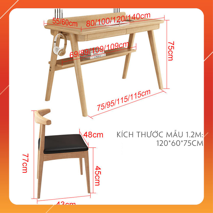 Bộ Bàn Ghế Gỗ Thông Phong Cách Bắc Âu Cao Cấp - Bộ Bàn Làm Việc Gỗ Tự Nhiên Đa Năng