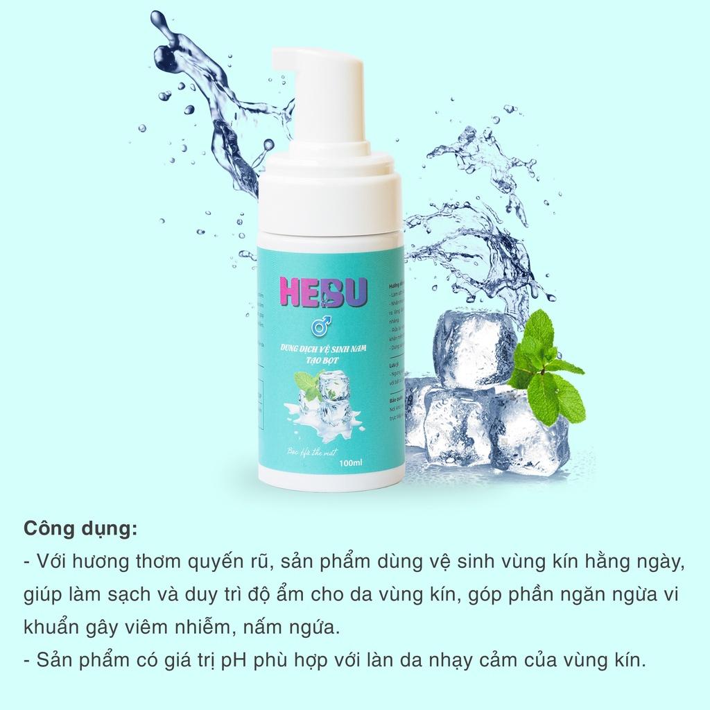 Dung dịch vệ sinh nam HEBU dạng bọt hương bạc hà giúp khử mùi tự nhiên lành tính và giảm viêm ngứa chai vòi nhấn 100ml