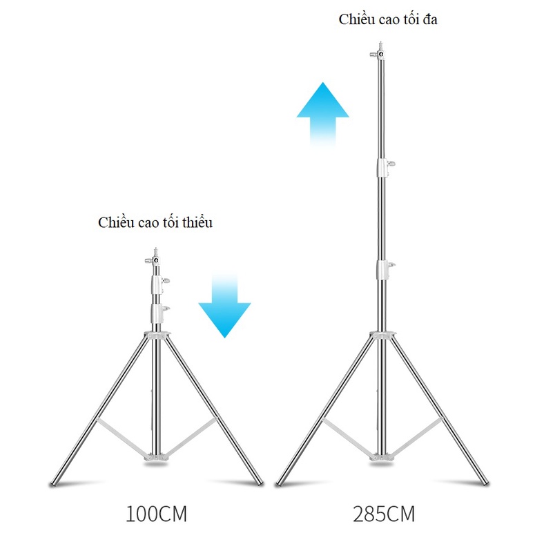 Chân Đèn Inox 2.8M Tải Trọng Cao, Chân Chuyên Dùng Trong Studio, Chân Đầu Ren 1/4&3/8