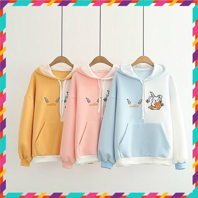 Áo hoodie nữ ️️ áo khoác hoodie nữ ( THỎ CÂM CAROT ) CUTE AO HOODIE DƯỚI 60KG dibbycloset