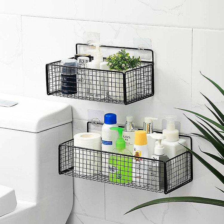 Kệ Đựng Đồ Nhà Tắm Dán Tường Hình Chữ Nhật , Kệ Thép Sơn Tĩnh Điện Cao Cấp Không Rỉ Siêu Chắc