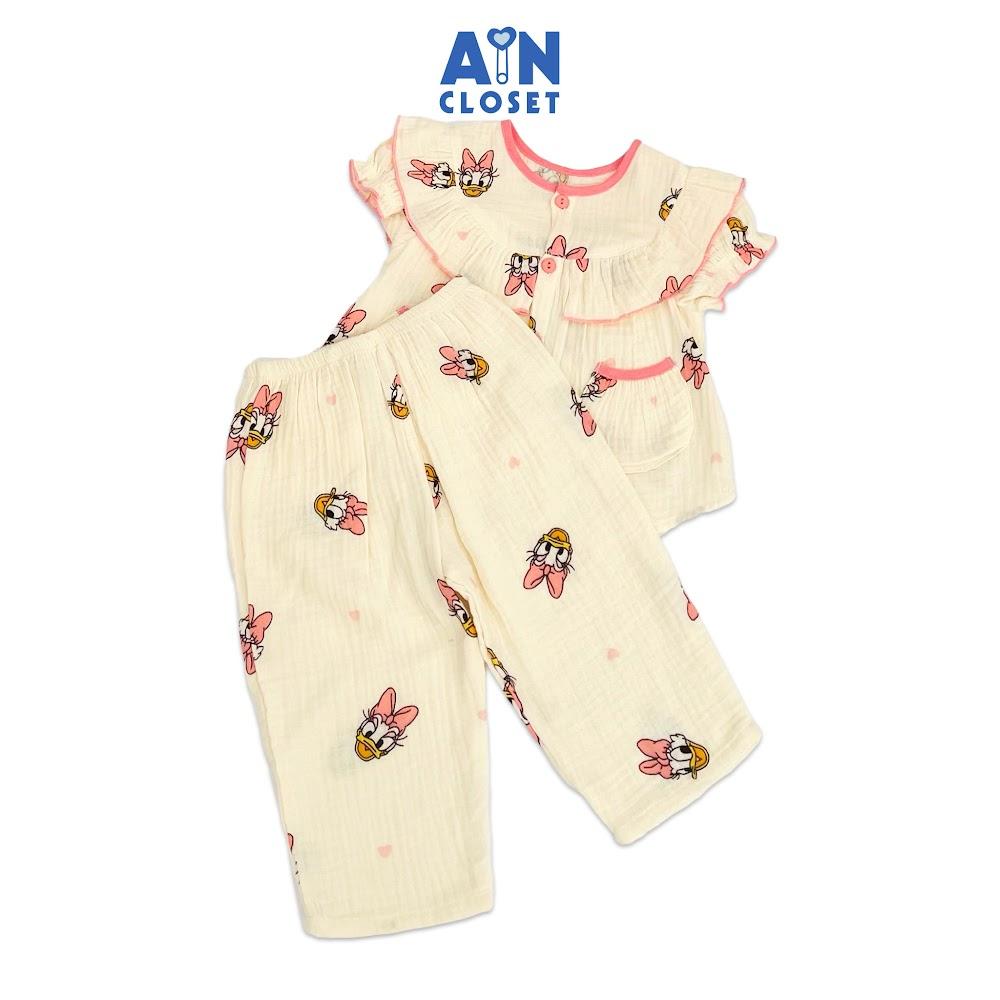 Bộ quần áo dài tay ngắn bé gái họa tiết Vịt Daisy hồng xô muslin - AICDBGK59GNH - AIN Closet