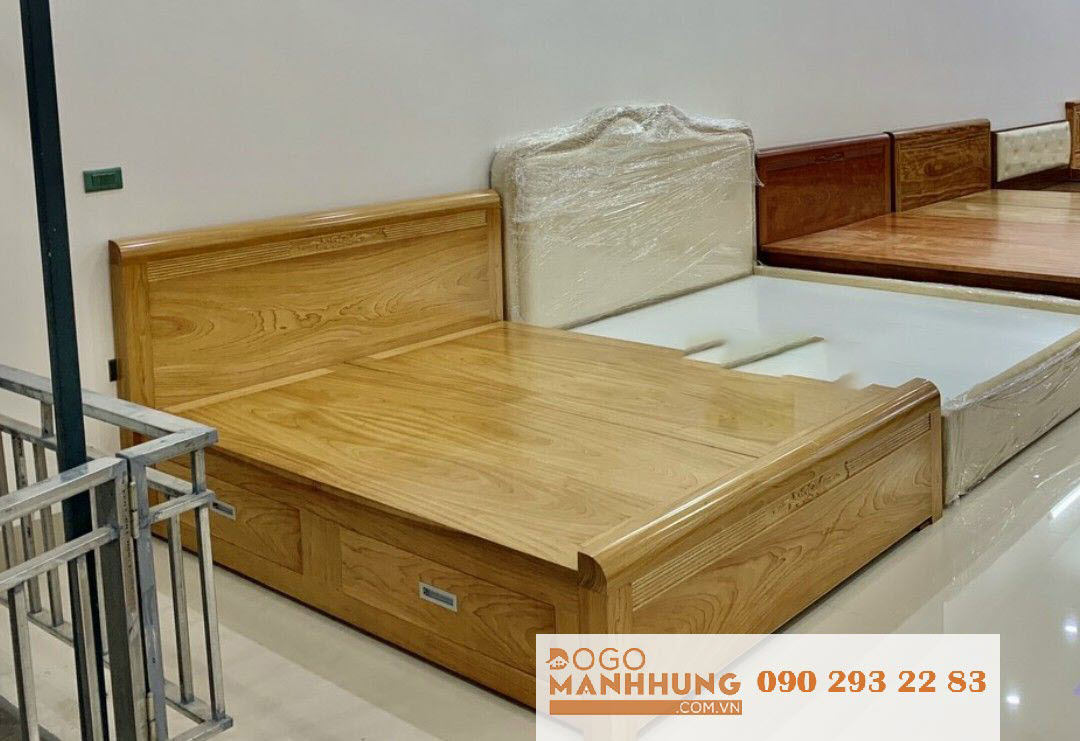 Giường ngủ gỗ gõ đỏ có hộc kéo nhiều kích thước từ 1m6 đến 1m8x2m