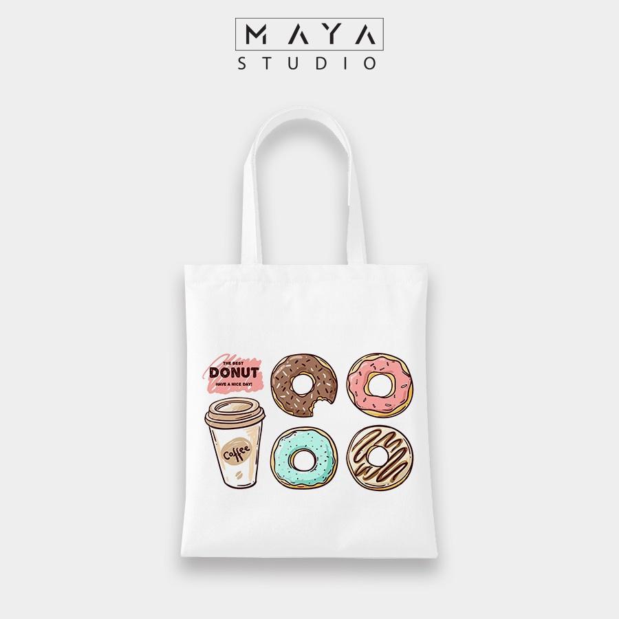 Túi Tote VUÔNG MAYA unisex nam nữ vải Canvas ulzzang BÁNH DONUT dễ thương phong cách Hàn Quốc