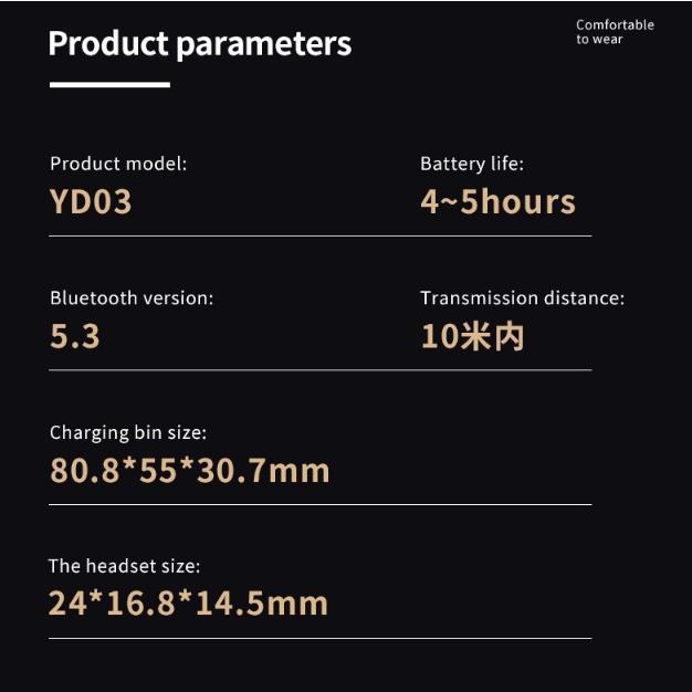 Tai Nghe Nhét Trong Không Dây YD03 TWS Bluetooth V5.3 Âm Thanh Nổi HD Có Mic Mới