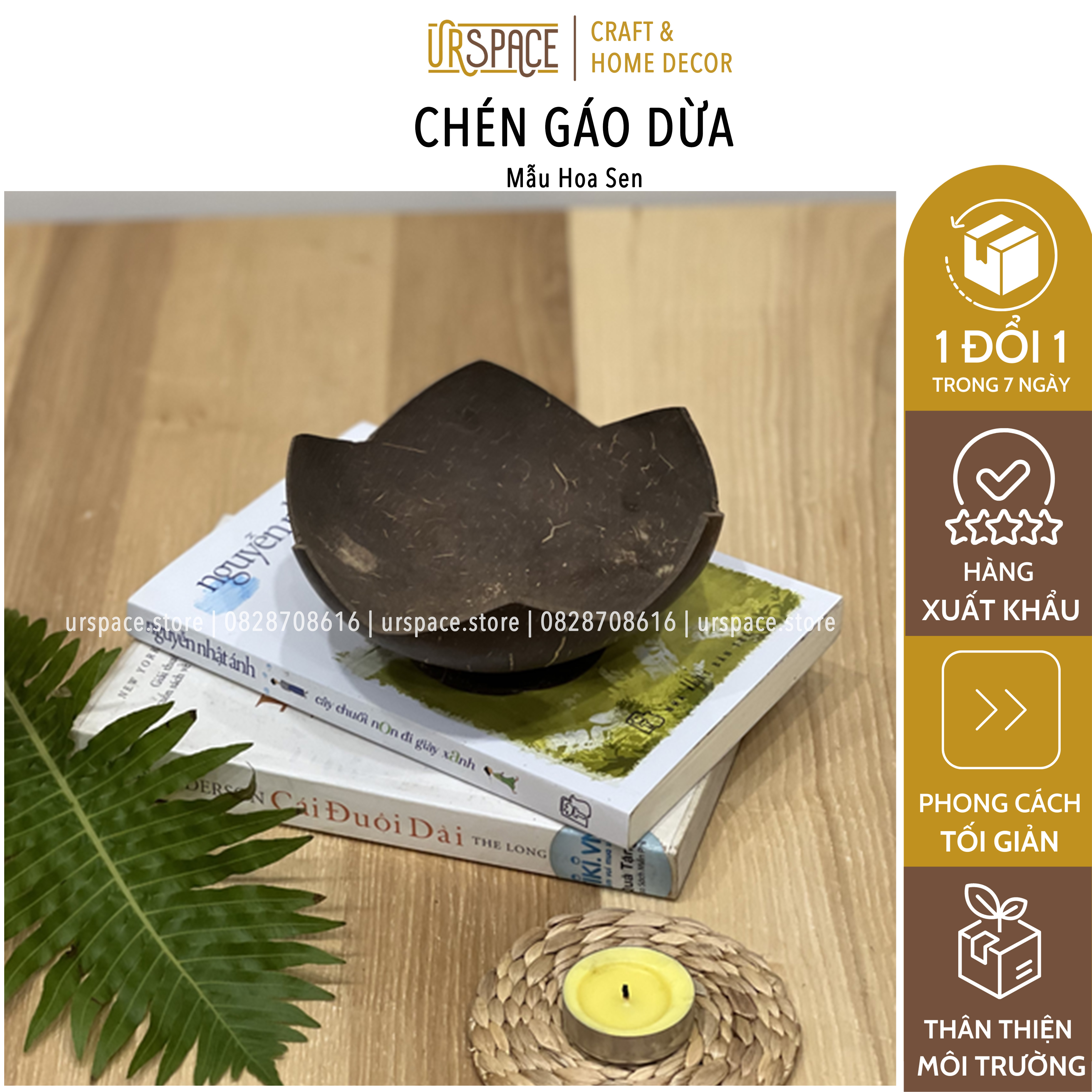 Đèn gáo dừa đèn spa tinh dầu, đèn trang trí Hallowen tặng kèm nến/ Coconut shell candle holder for home decor