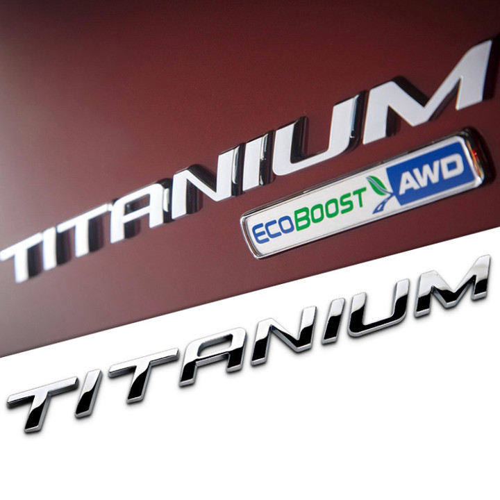 Decal tem chữ TITANIUM chất liệu inox dán đuôi xe ô tô