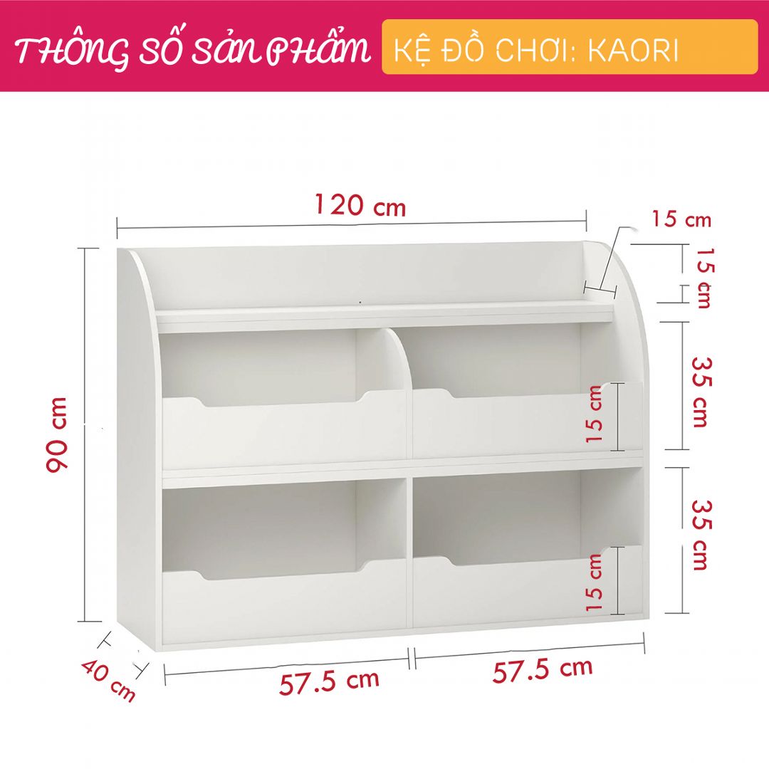 Kệ để đồ chơi cho bé SMLIFE Kaori | Gỗ MDF dày 17mm chống ẩm | D120xR40xC70cm