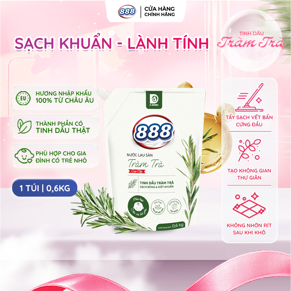 Combo 4 Túi Nước Lau Sàn 888 Tinh dầu Tràm Trà Sạch Khuẩn Và Lành Tính 0.6kg/túi