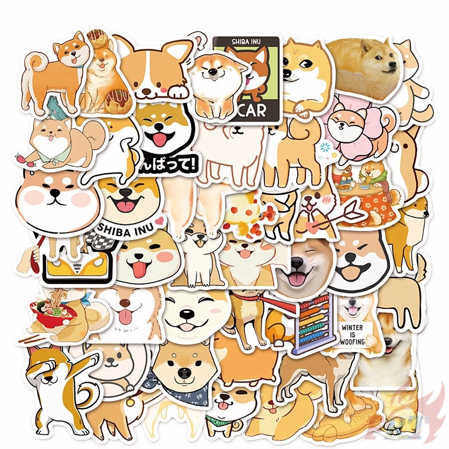 Bộ 20 Sticker hình dán cao cấp chủ đề chó Shiba inu - Dùng dán Xe, dán mũ bảo hiểm, dán Laptop