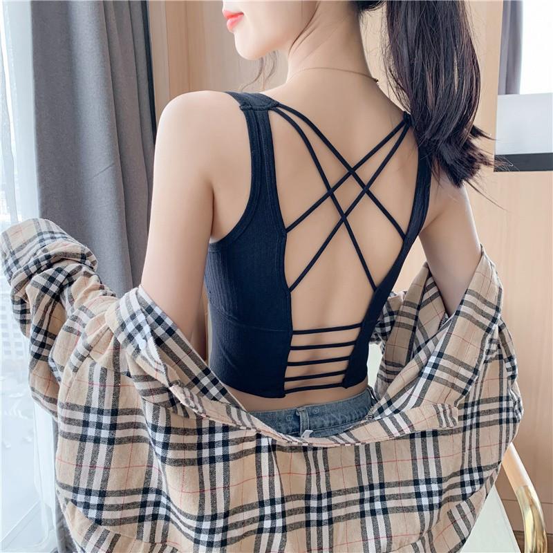 Áo Bra, áo bra đan dây sau lưng nữ ba lỗ thun không tay kiểu ôm body vải cotton co giãn tốt A003