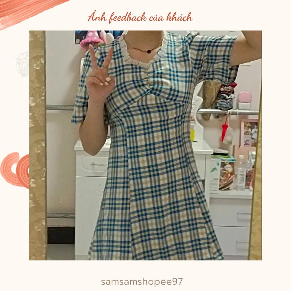 Váy caro nhún ngực