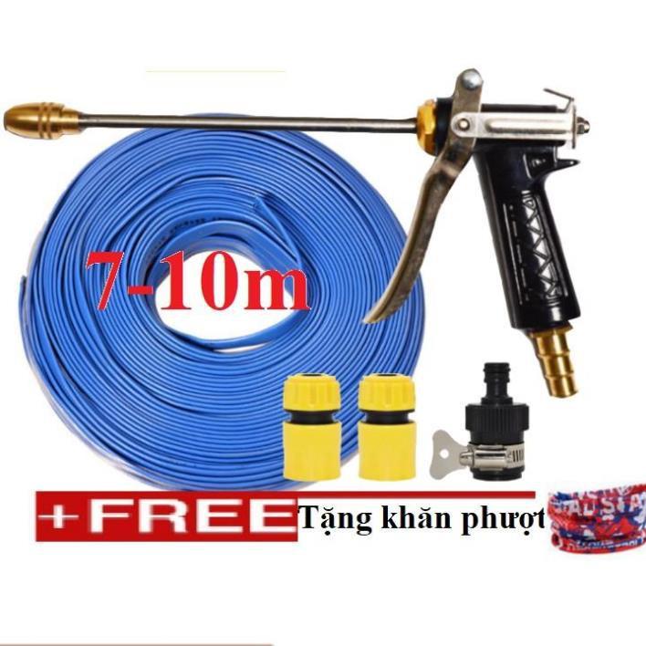 Bộ dây vòi xịt nước rửa xe, tưới cây . tăng áp 3 lần, loại 7m, 10m 206318 đầu đồng, cút,nối đen+ tặng khăn phượt TL